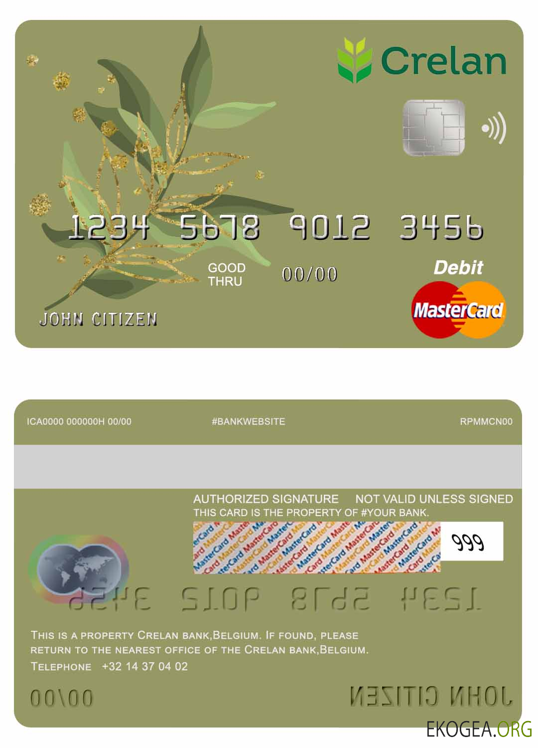 Carte de débit mastercard de la banque Crelan en Belgique